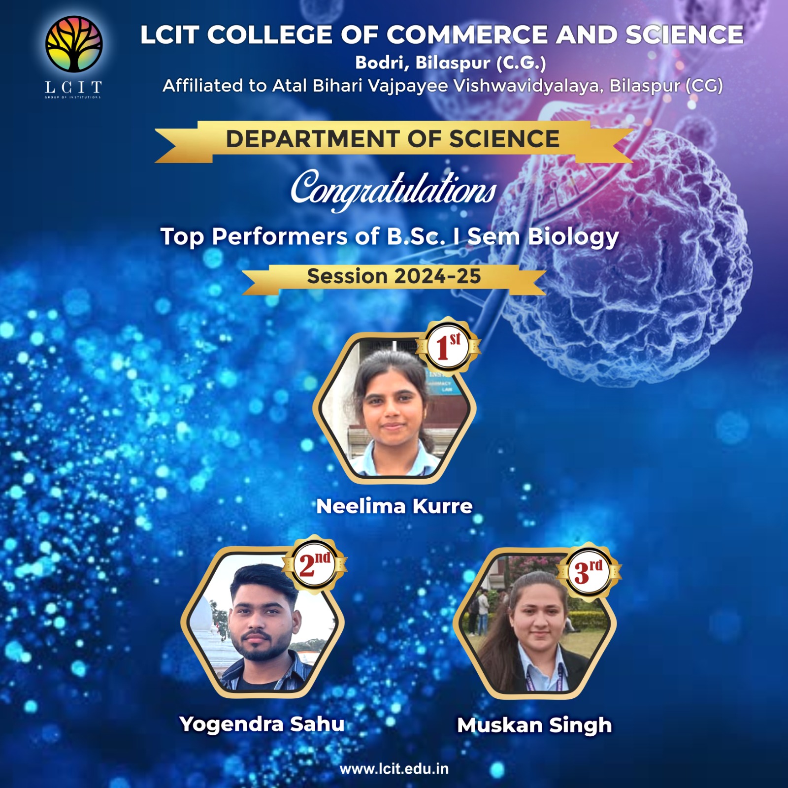 Top Performers of B.sc. Biology I Semester